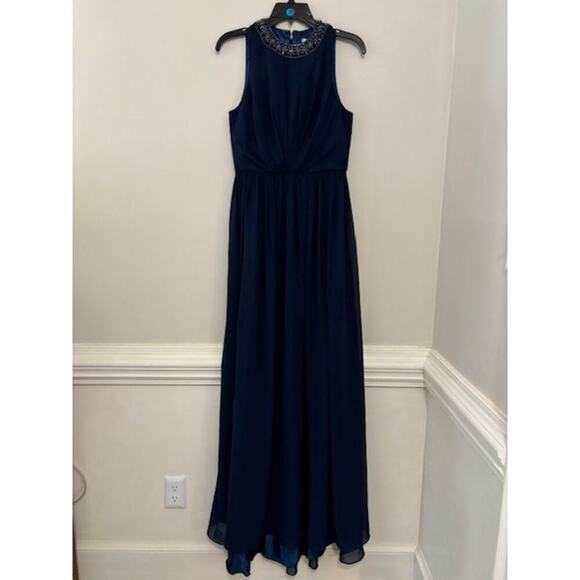 Ieena Duggal 55147 Beaded Jewel Neck A-Line Simple Formal Dress Blue NWT Sz 8 - Picture 4 of 10